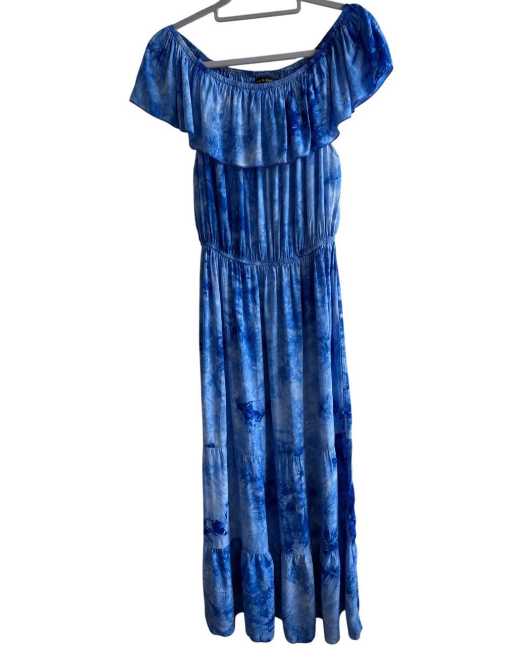 Ana & Rose Blue Tie Dye Off Shoulder Ruffle Tiered Maxi Dress Womens XL